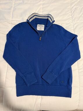 Aeropostale Men's Blue Zip-Up Sweater with Striped Collar